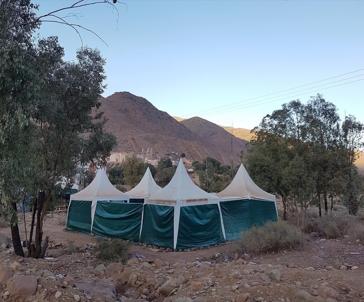 The team's tents in the mountains of Al Haouz